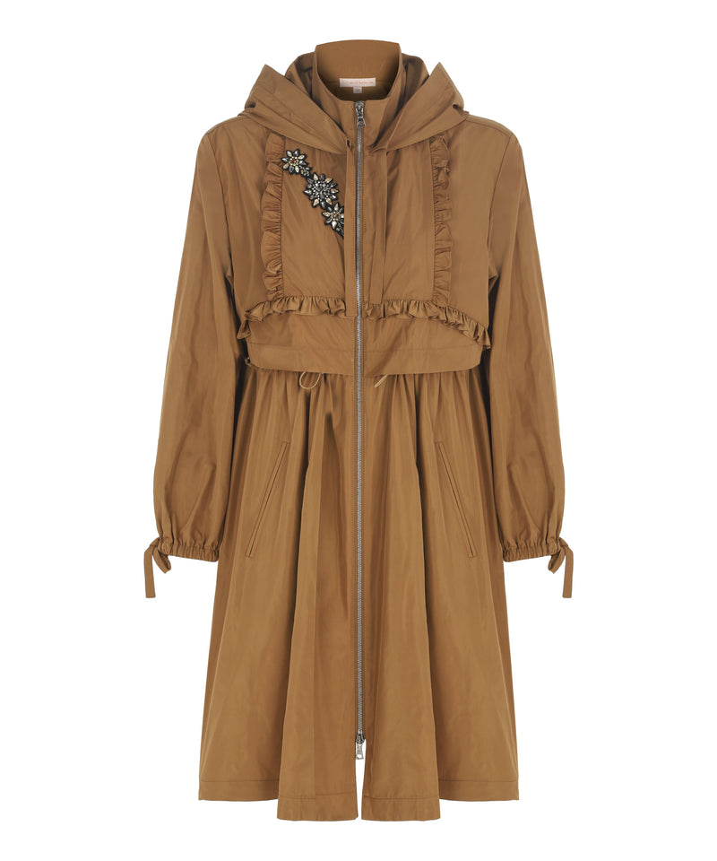 Machka Zip Up Hoodie Trench Coat Brick