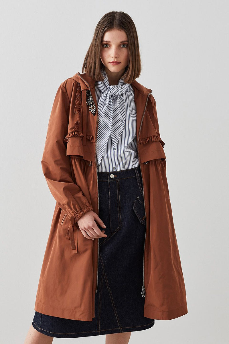 Machka Zip Up Hoodie Trench Coat Brick