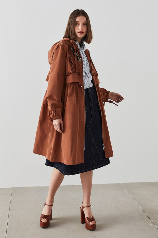 Machka Zip Up Hoodie Trench Coat Brick