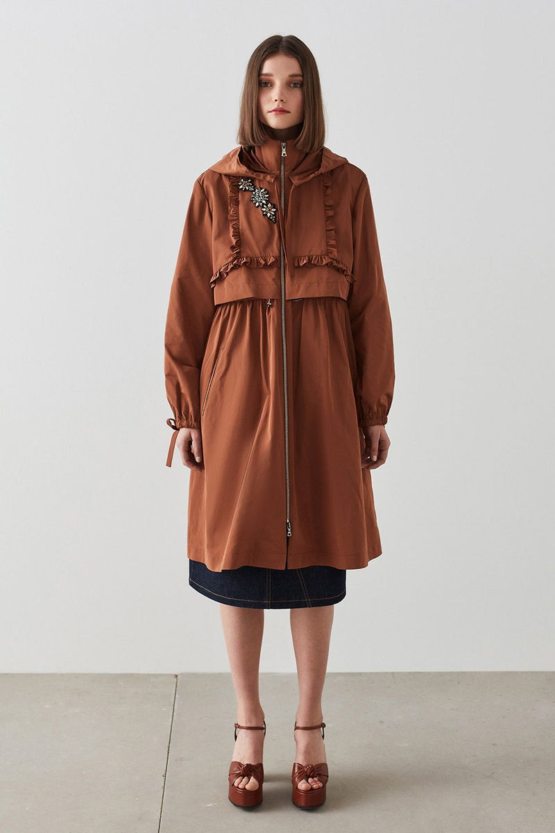 Machka Zip Up Hoodie Trench Coat Brick
