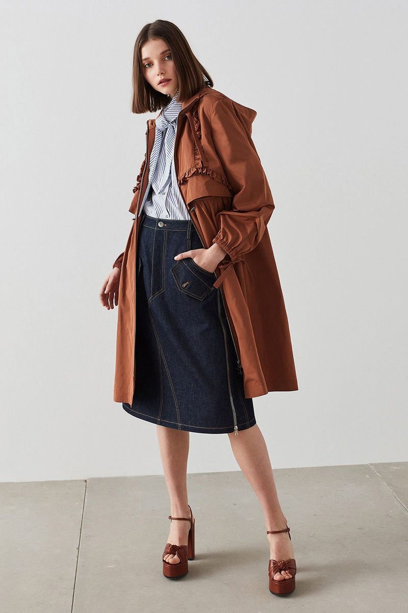 Machka Zip Up Hoodie Trench Coat Brick