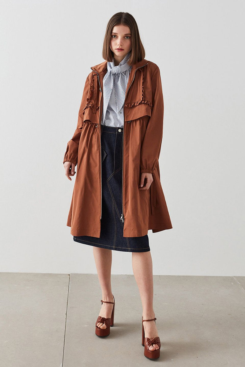 Machka Zip Up Hoodie Trench Coat Brick