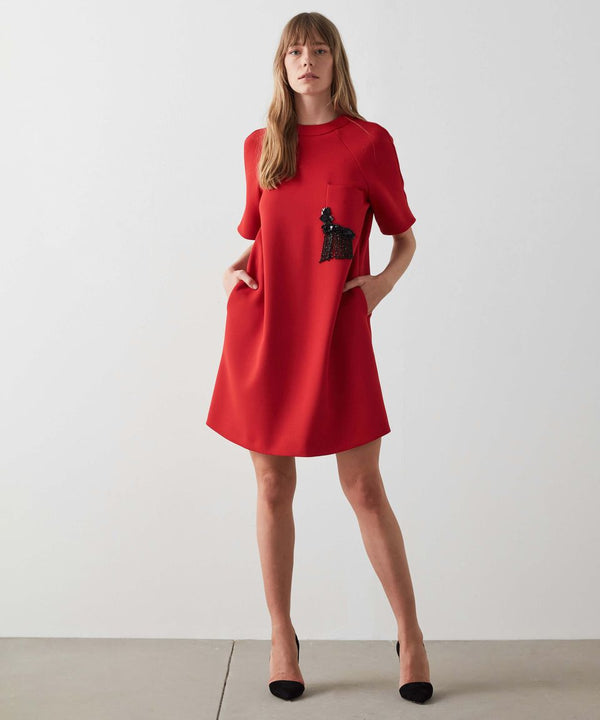 Machka Pocket-Embellished Mini Dress Red