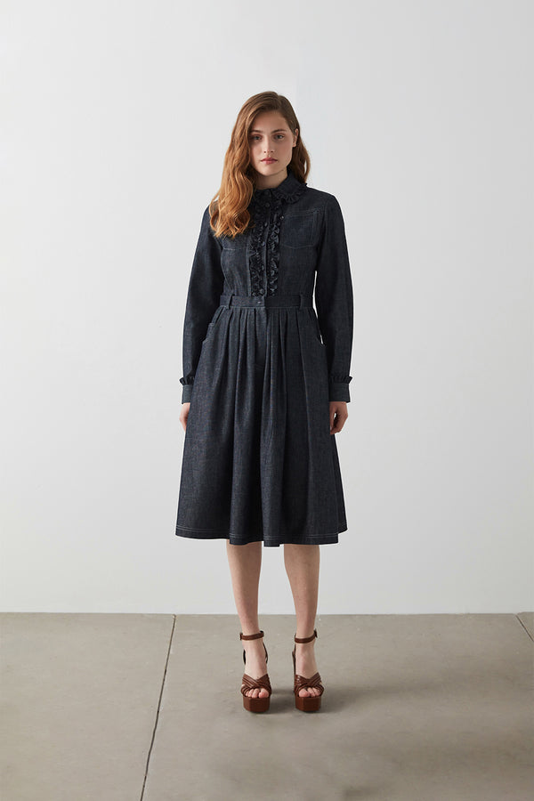 Machka Denim Frill Detail Dress Black