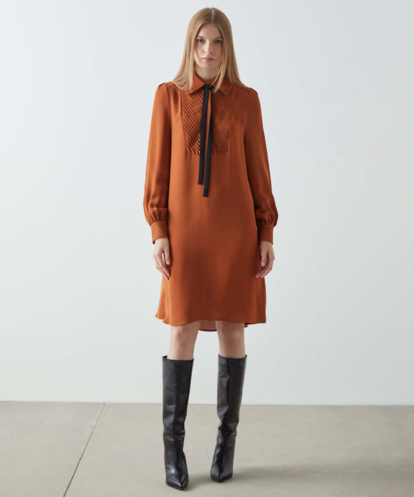 Machka Contrast Bow-Tie Shift Dress Brick