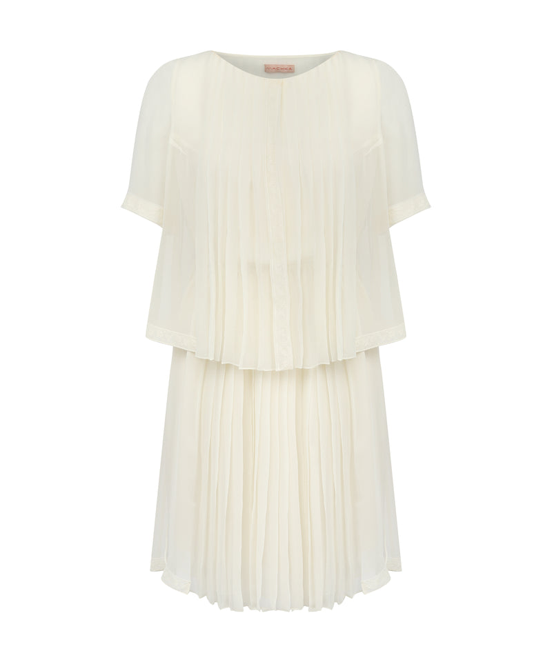 Machka Lace Detail Pleated Mini Dress Off White