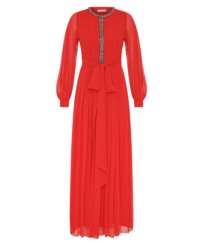 Machka Jewel-Embellished Pleated Dress Red