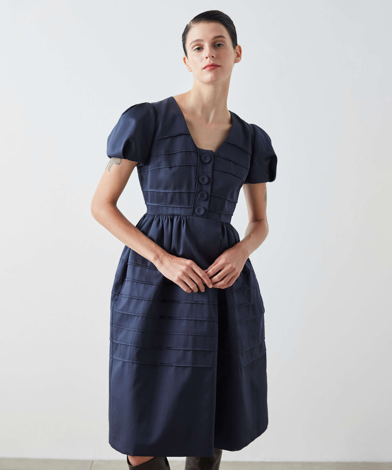 Machka Sewing Effect Jacquard Dress Indigo