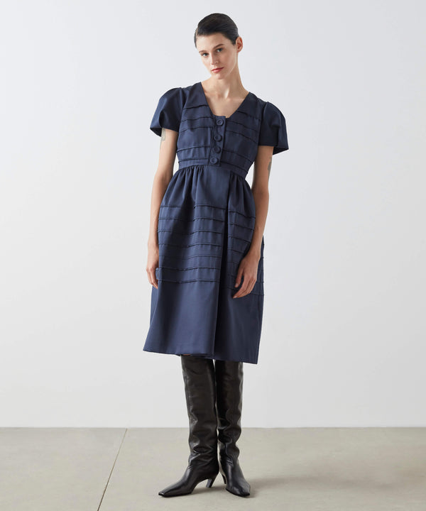 Machka Sewing Effect Jacquard Dress Indigo