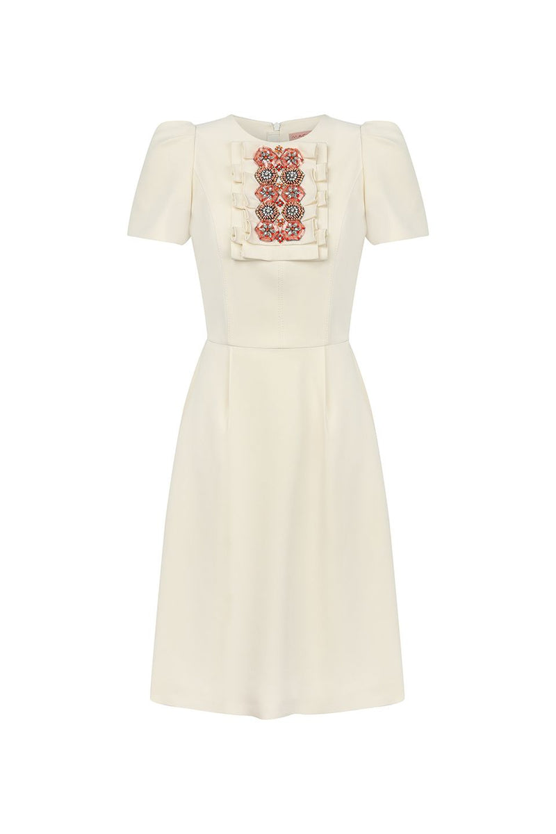 Machka Module Embroidered Crepe Dress Off White