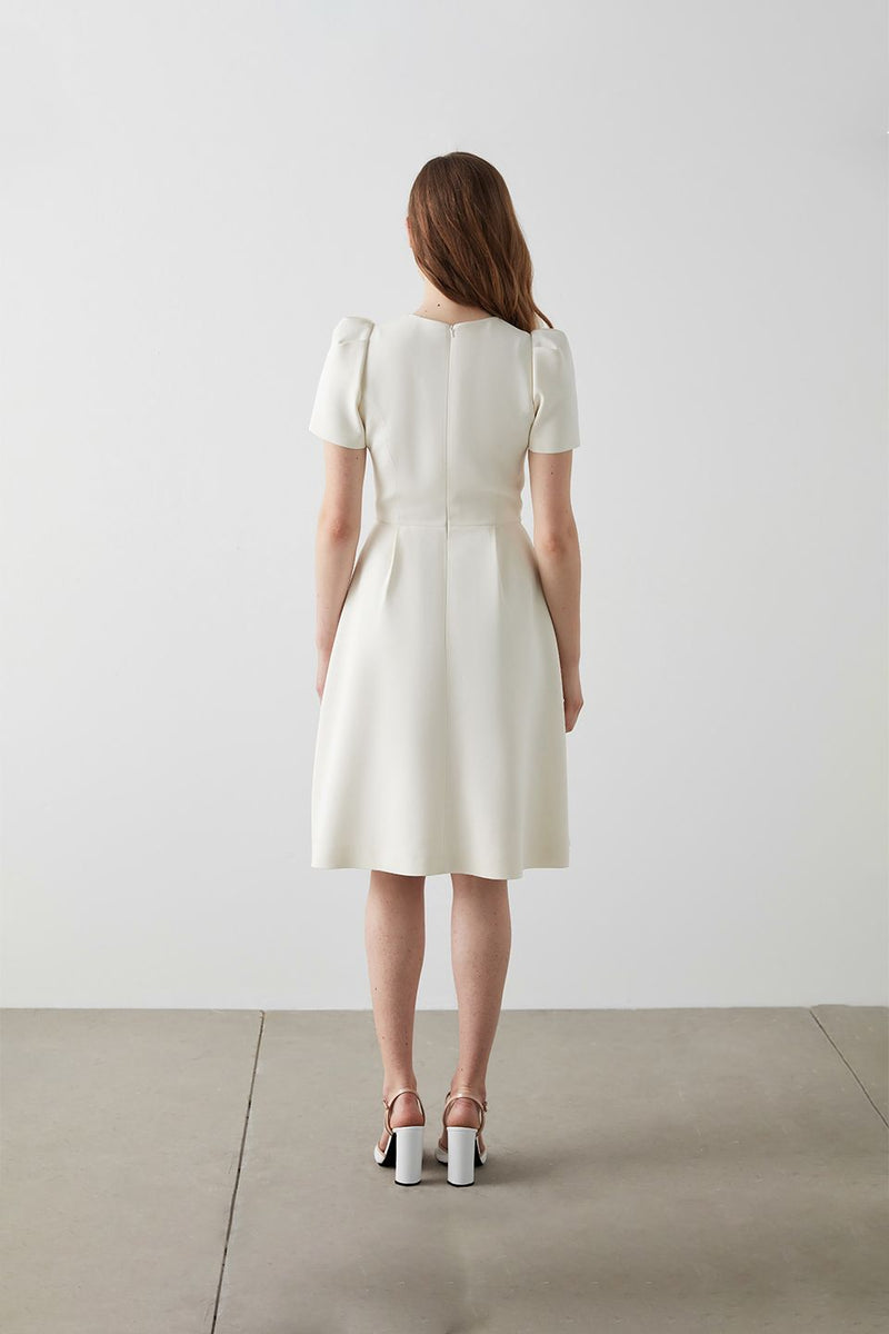 Machka Module Embroidered Crepe Dress Off White