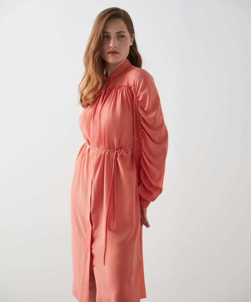 Machka Jacquard Midi Shirt Dress Peach