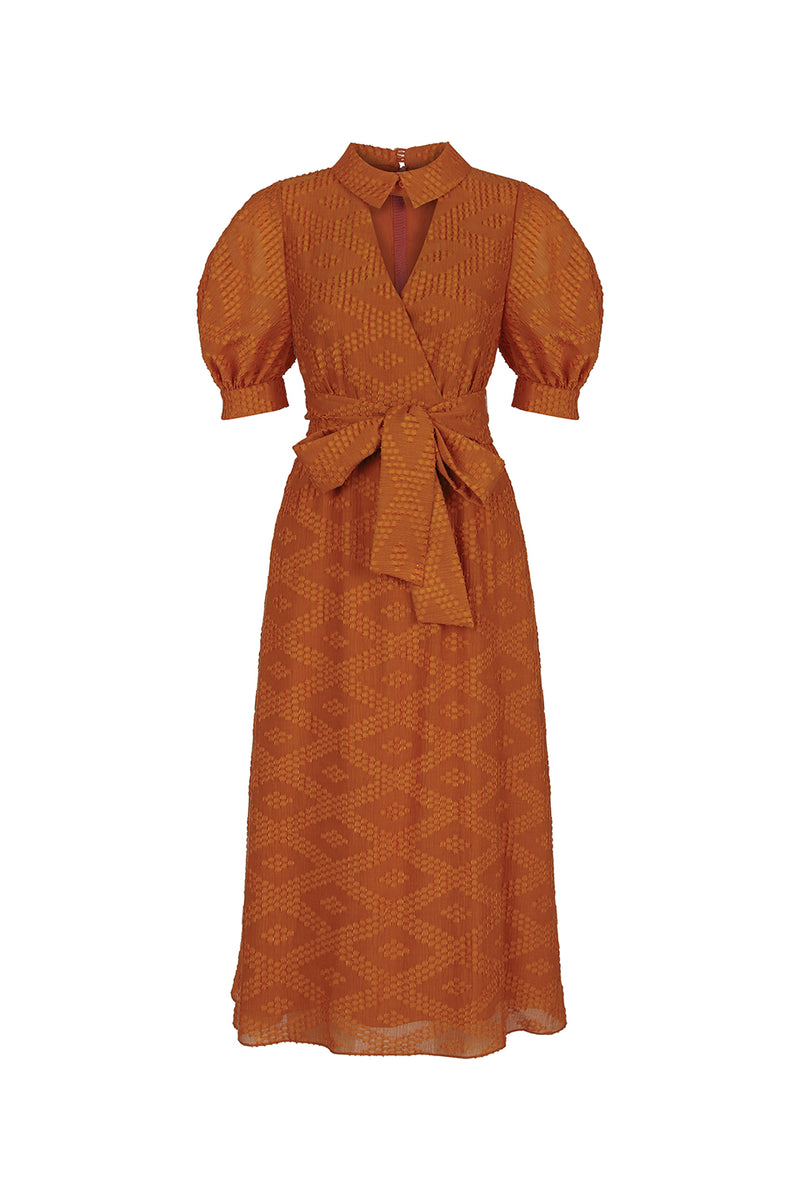 Machka Front Keyhole Jacquard Dress Orange