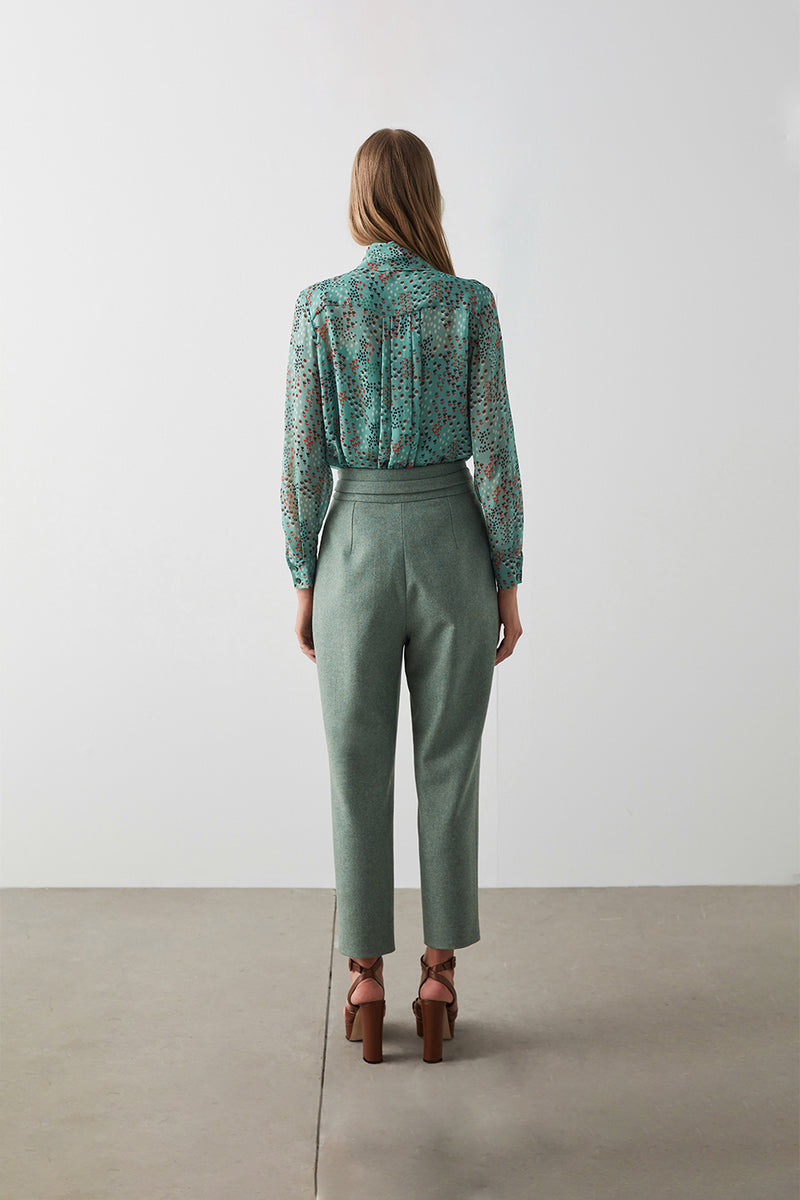 Machka Wool High Waist Trouser Almond Green