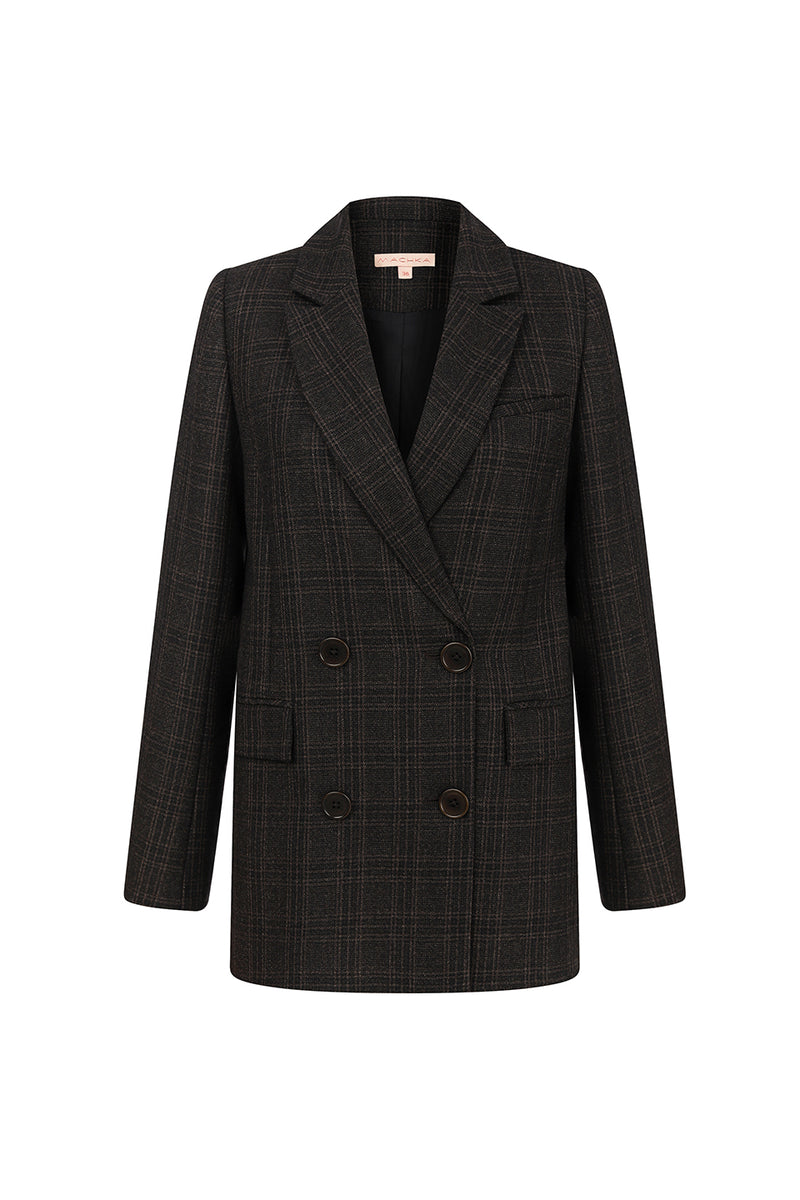 Machka Plaid Pattern Blazer Brown