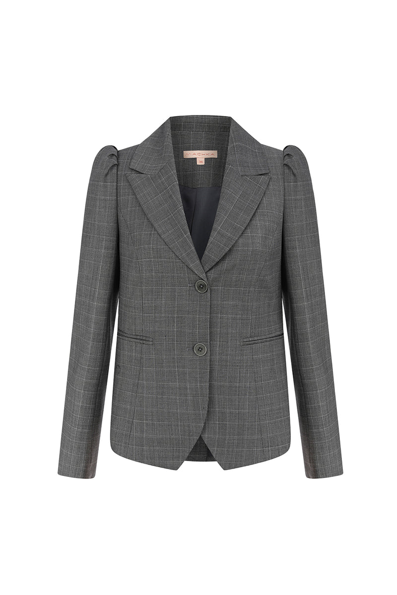 Machka Plaid Pattern Blazer Grey