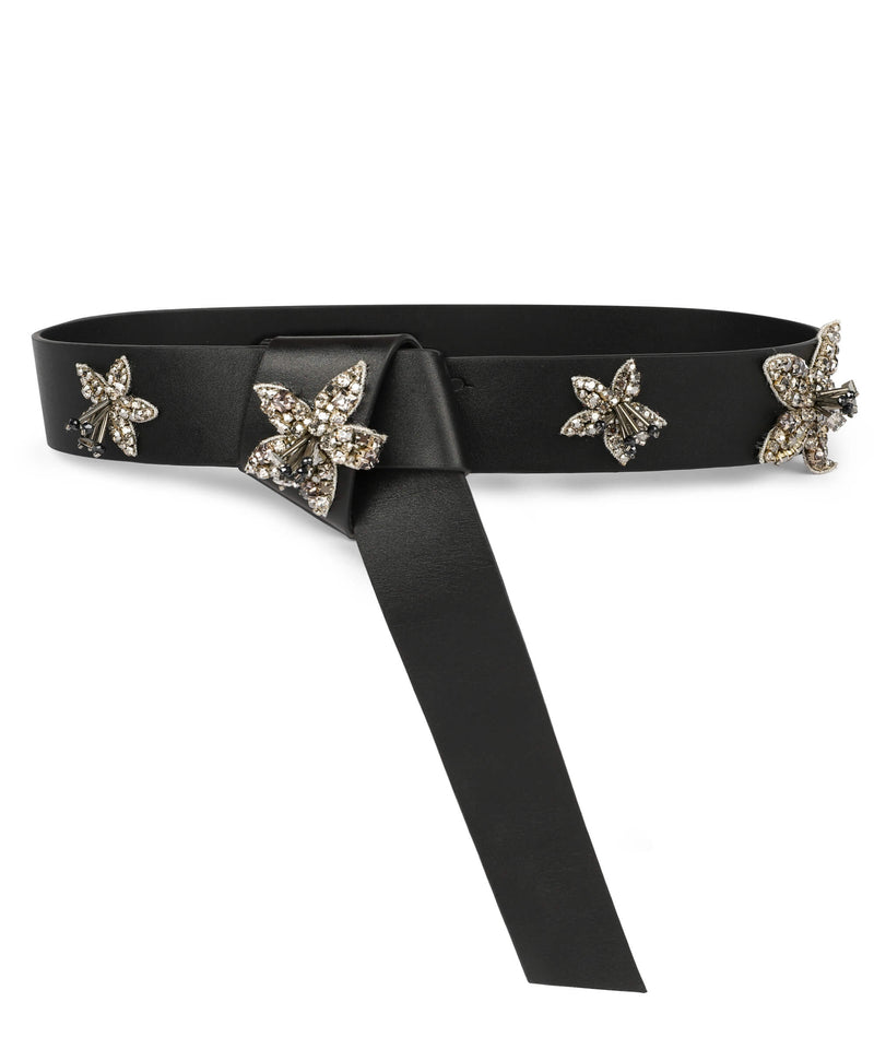 Machka Stone Detail Leather Belt Black