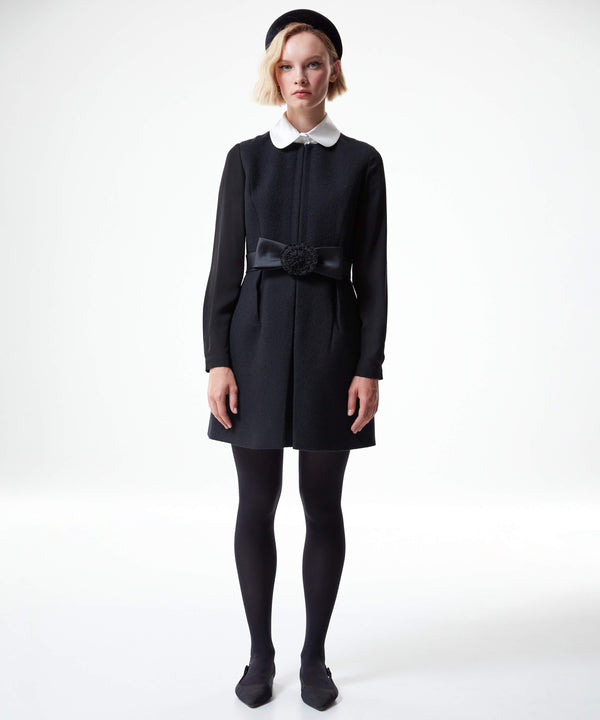 Machka Woolen Mini Dress With Fixed Bow Black