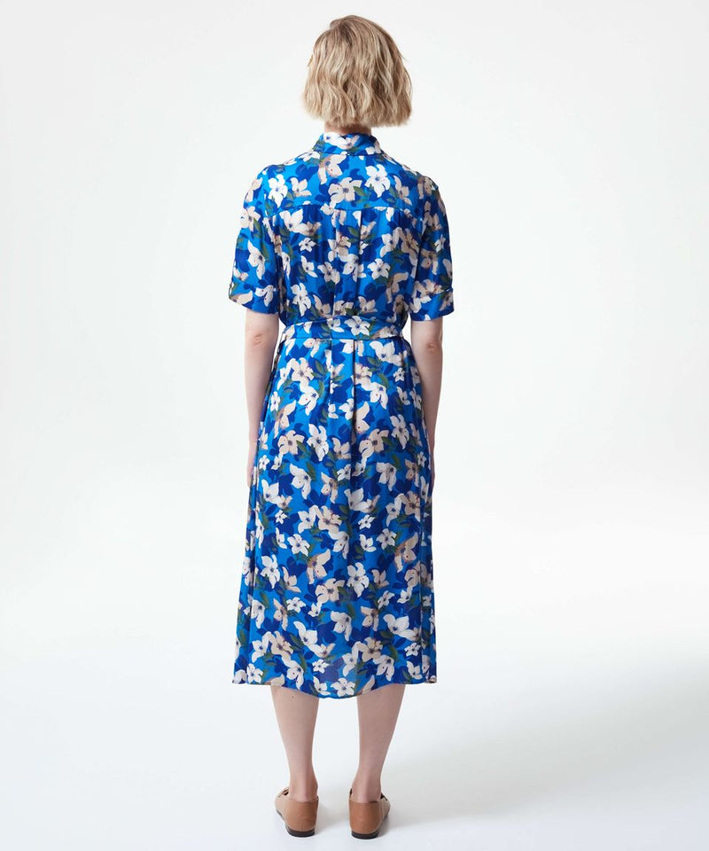 Machka Floral Printed Midi Dress With Belt Electric Blue