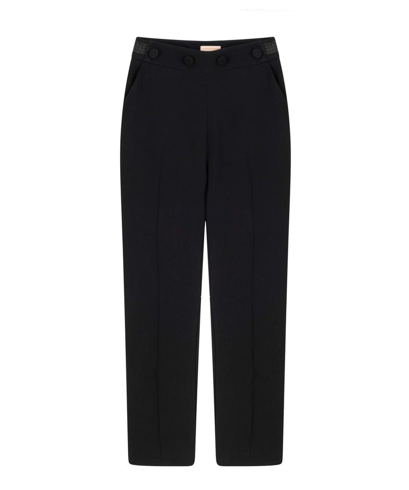 Machka Solid Pegged Trouser With Buttoned Waist Black