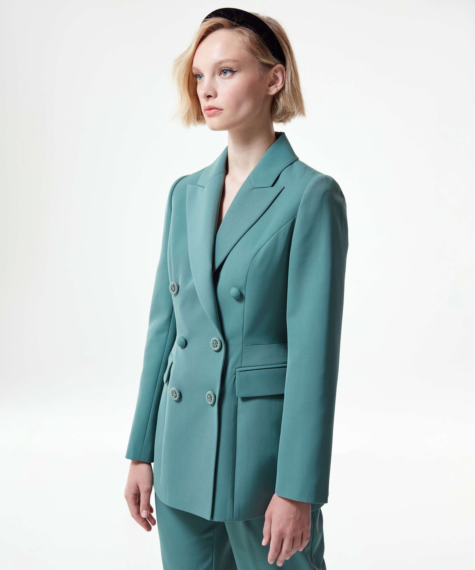 Machka Double-Breasted Jacket With Embellished Buttons Dark