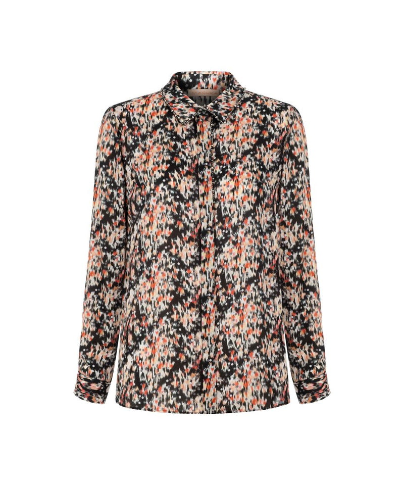 Machka Printed Blouse With Embellished Collar Anthracite