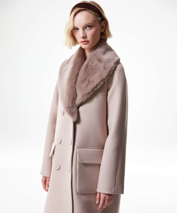 Machka Synthetic Fur Double Breasted Coat Champagne