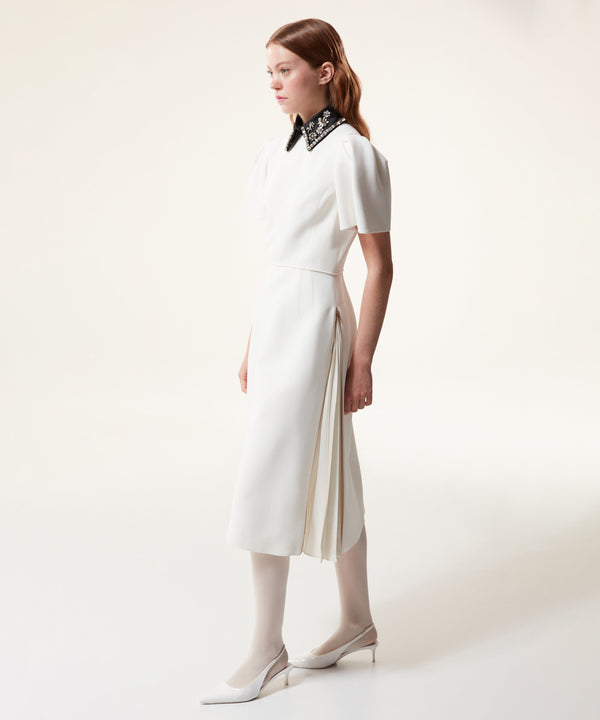 Machka Side Zip Up Pleated Detail Dress Off White