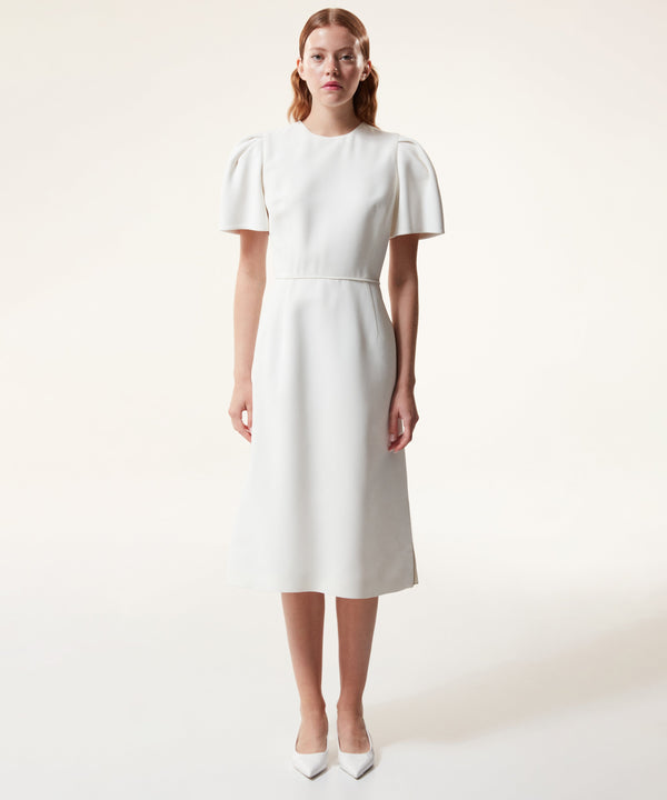 Machka Side Zip Up Pleated Detail Dress Off White