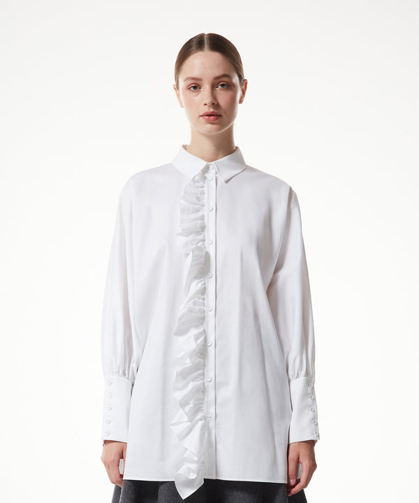 Machka Oversize Shirt With Ruffle Trim White