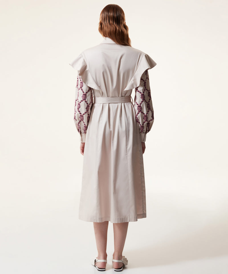 Machka Embroidered And Ruffled Shirt Dress Ecru