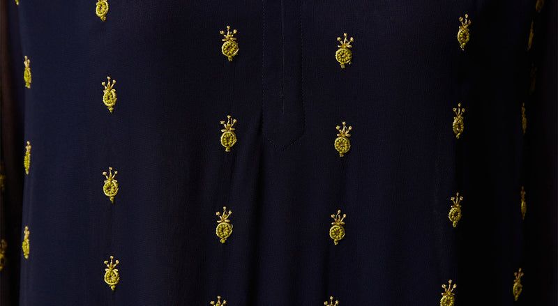 Machka Emboidered Detail Short Dress Navy Blue