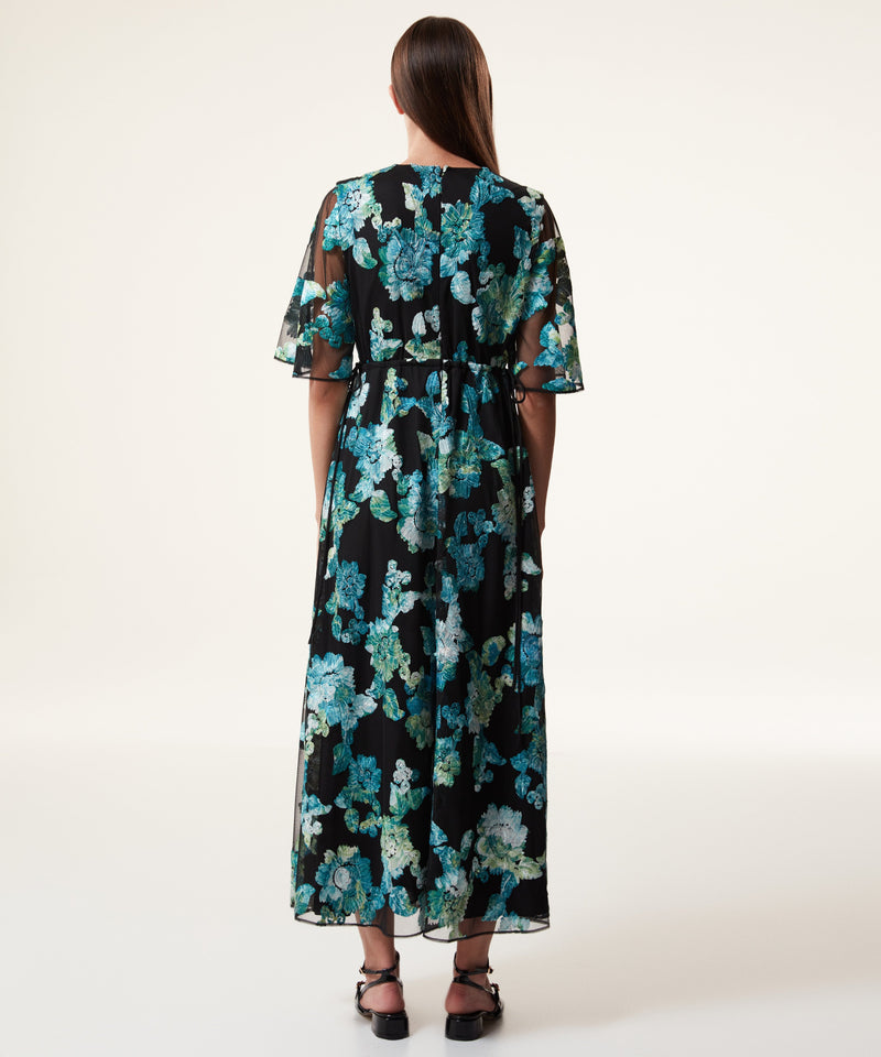 Machka Floral Embroidery Ruffle Dress Turquse