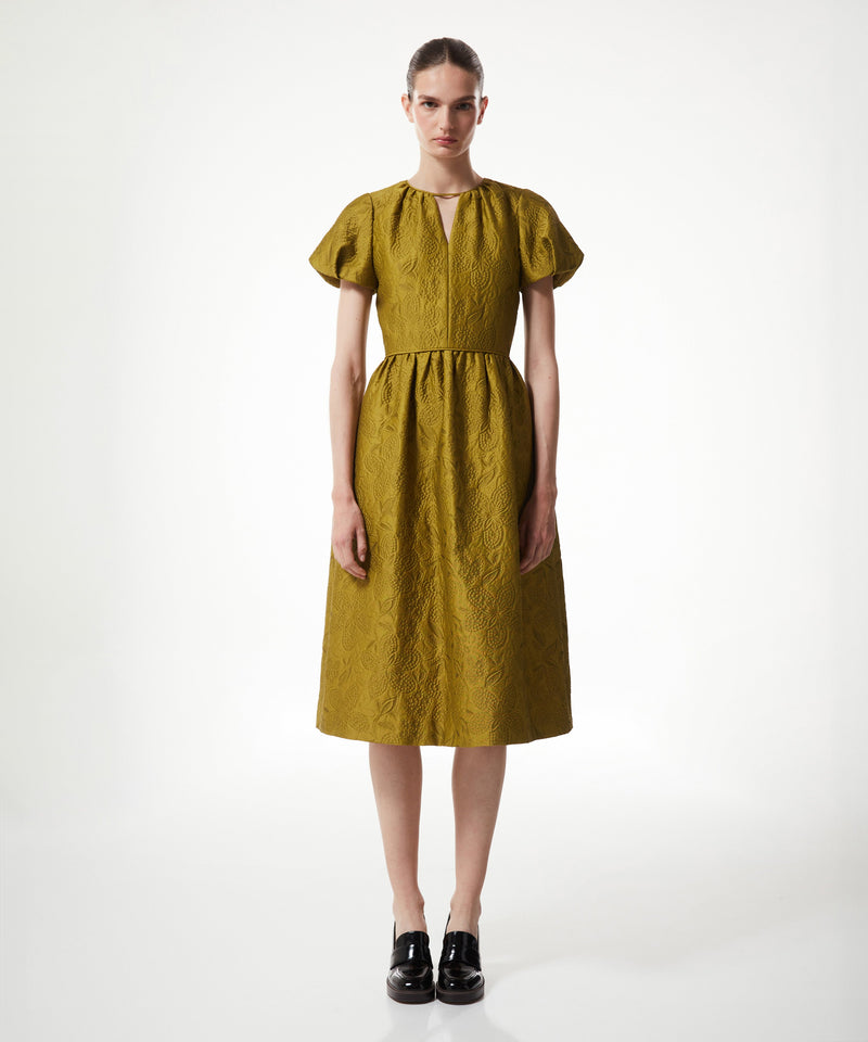 Machka Jacquard Balloon Sleeve Dress Yellow