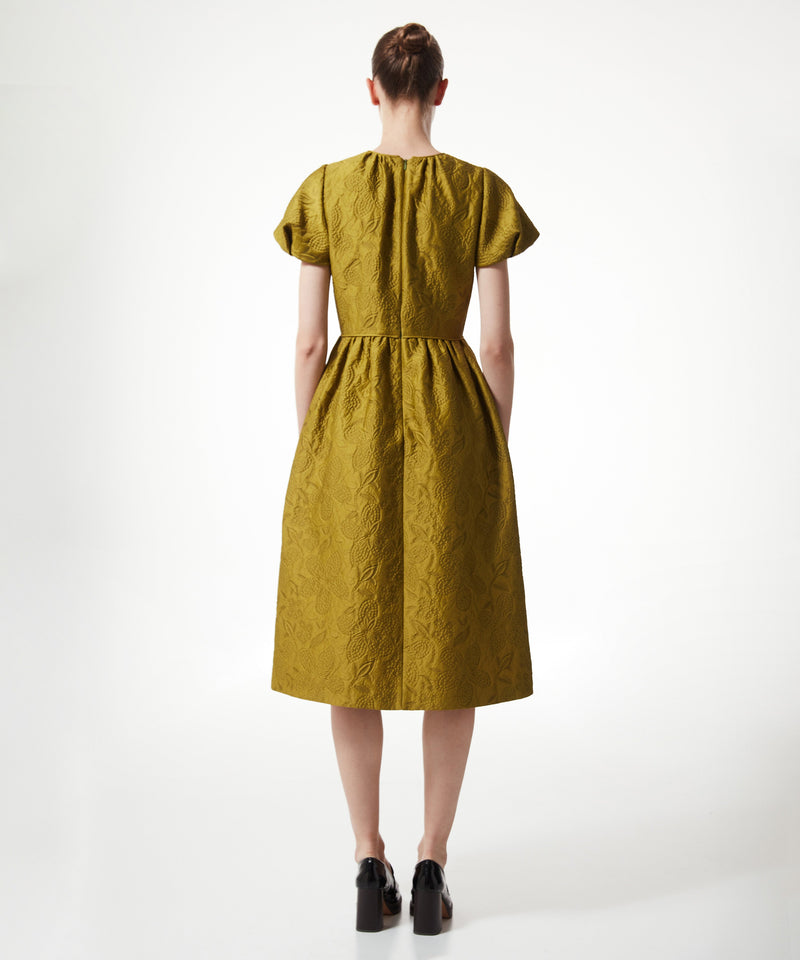 Machka Jacquard Balloon Sleeve Dress Yellow