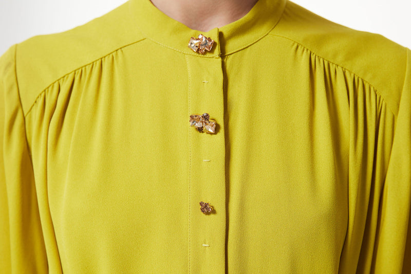 Machka Belted Dress With Stone Button Details Yellow