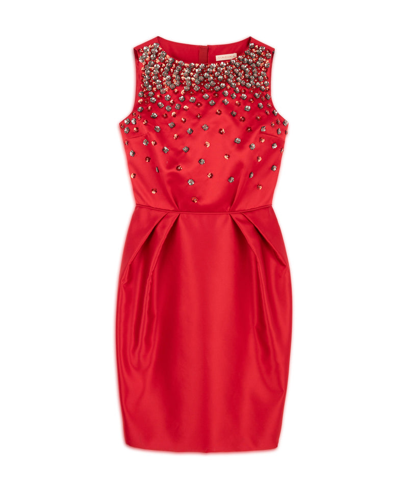 Machka Mixed Stone-Embroidered Dress Red