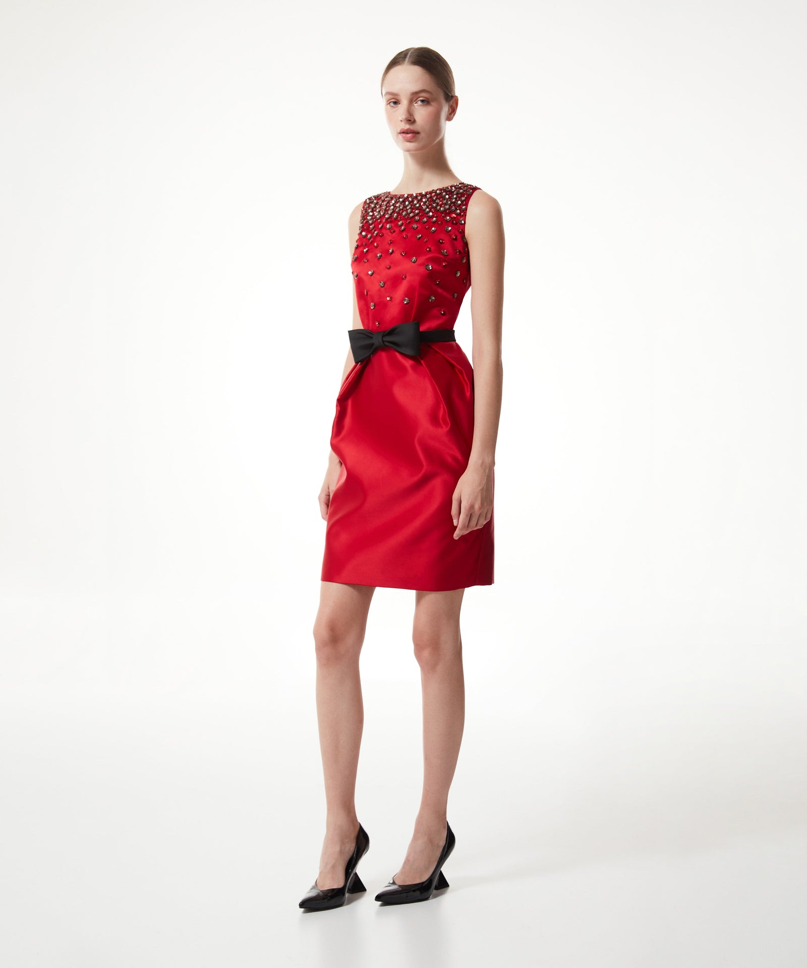 Machka Mixed Stone-Embroidered Dress Red – Wardrobe Fashion IN