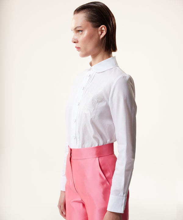 Machka Shiny Textured Solid Trousers Pink