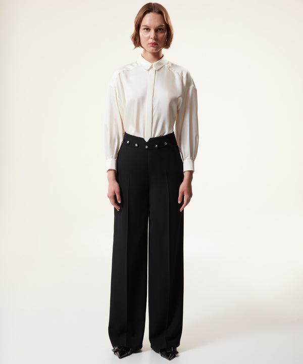 Machka Mixed Button-Down Loose-Fit Trousers Black