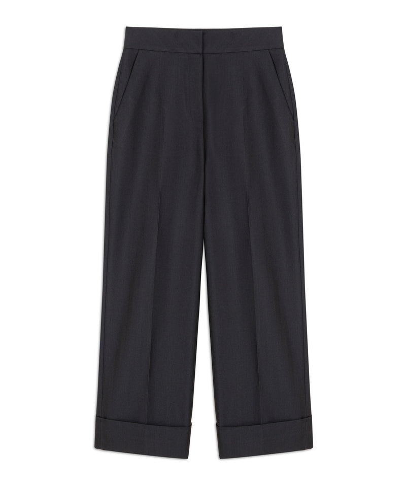 Machka Wool Blend Folded Hem Trousers Navy Blue