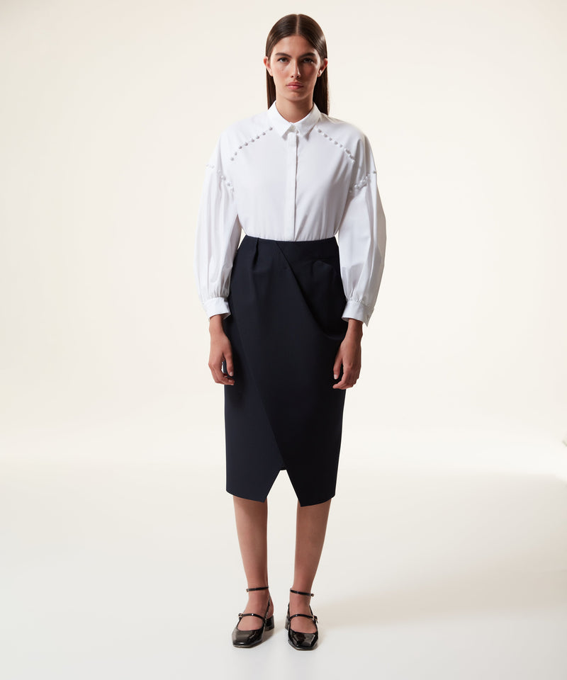 Machka Asymmetrical Draped Wool Blend Skirt Navy Blue