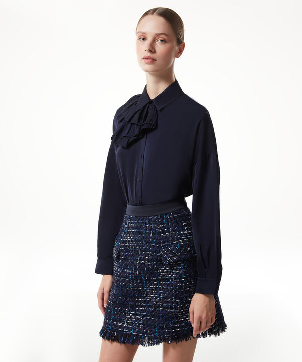 Machka Tweed Textured Mini Skirt Navy Blue