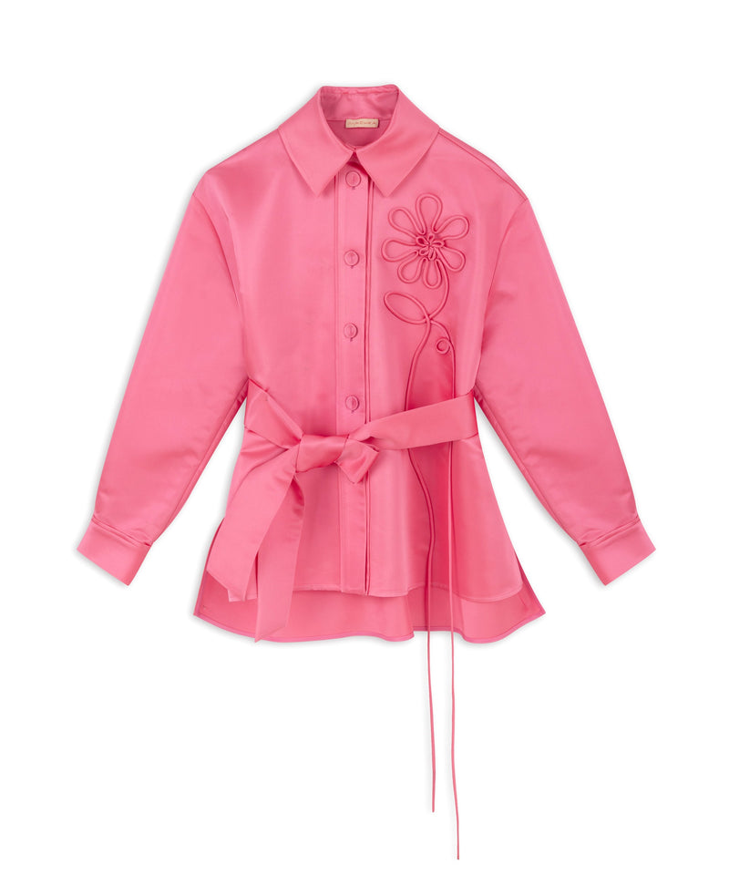 Machka Floral Applique Belted Jacket Pink