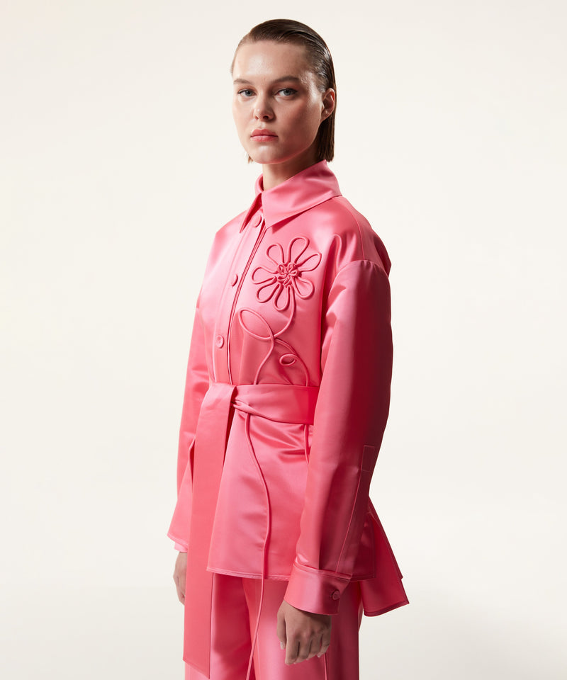 Machka Floral Applique Belted Jacket Pink