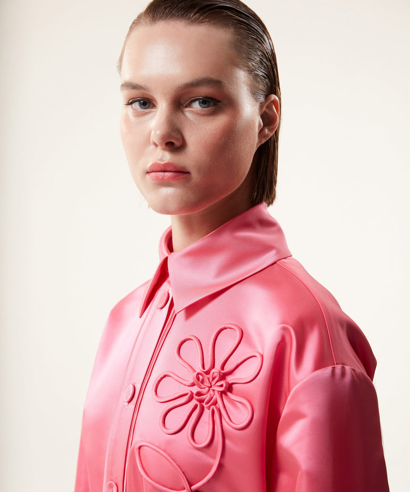 Machka Floral Applique Belted Jacket Pink