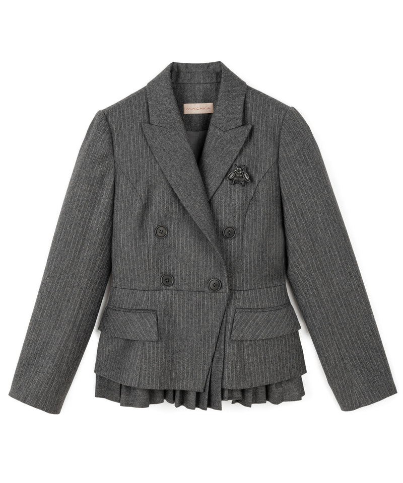 Machka Pleated Blazer With Brooch Accessory Grey