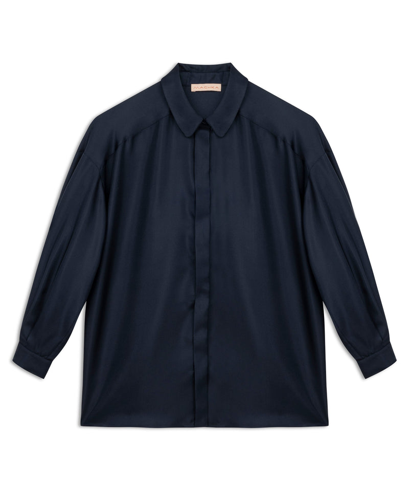 Machka Shiny Textured Solid Shirt Navy Blue