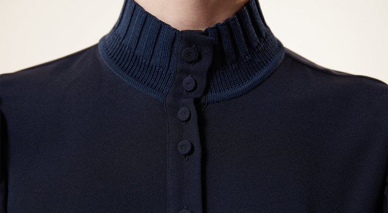 Machka Ribbed Detail Solid Blouse Navy Blue
