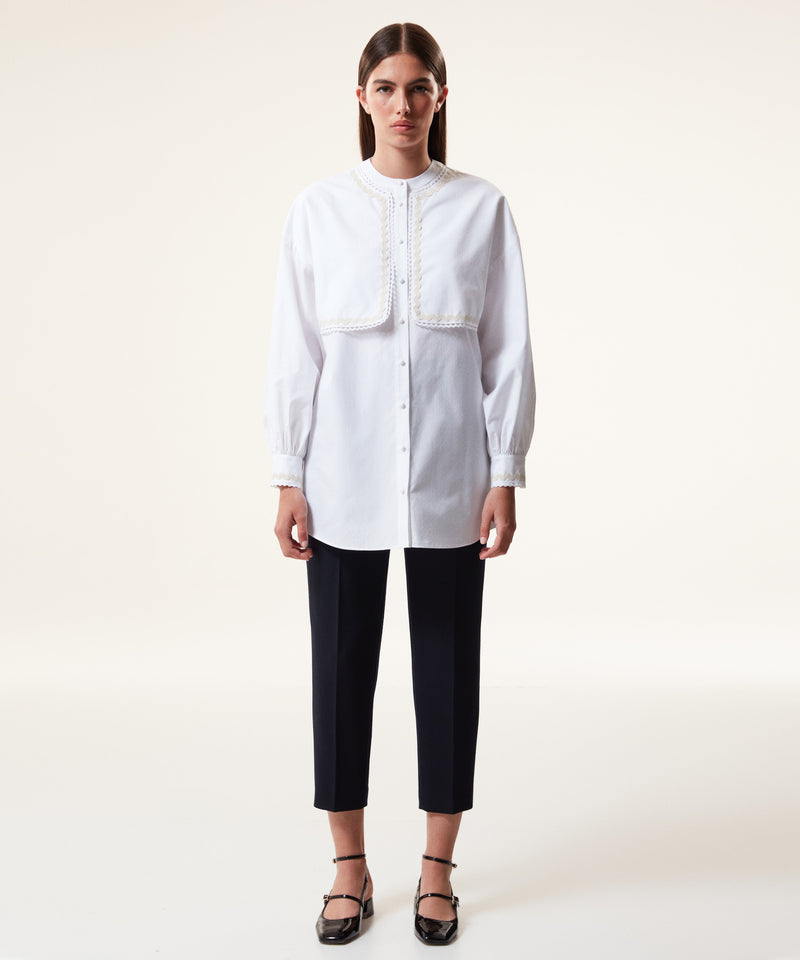 Machka Stripe Embroidered Poplin Blouse White